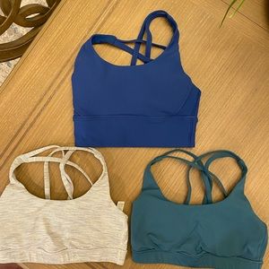 THREE Lululemon Energy Bras. Size 4.
